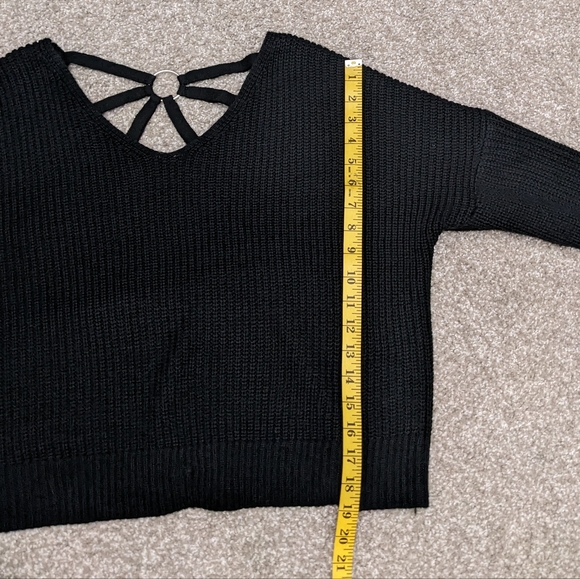 (2/$25) Ardene dropped shoulder sunray open back rib knit sweater black - Picture 9 of 14